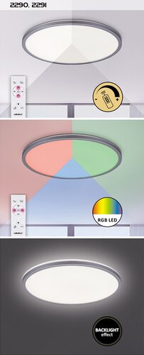 Plafoniera LED Rasmus, argintiu, 22W, 2100lm, 4000K, RGB,WIFI, IP20, Rabalux, 2291