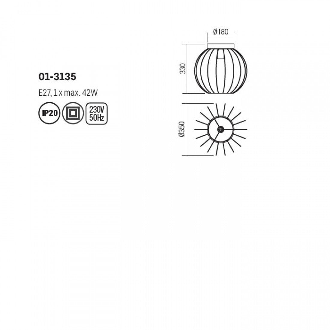 Plafoniera Trellis, lemn, 1XE27, D.35 cm, IP20, Smarter, 01-3135