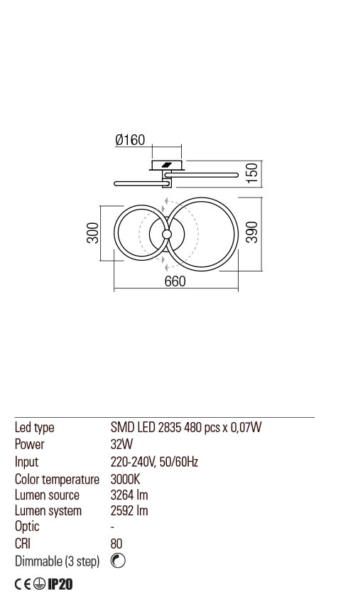 Plafoniera LED Spell, crom, 34W, 4500 lm, 3000K, IP20, Redo, 01-2222