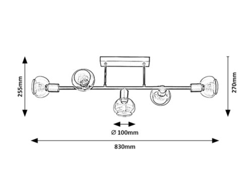 Plafoniera Sullivan, negru, 5xE14, IP20, Rabalux, 3296