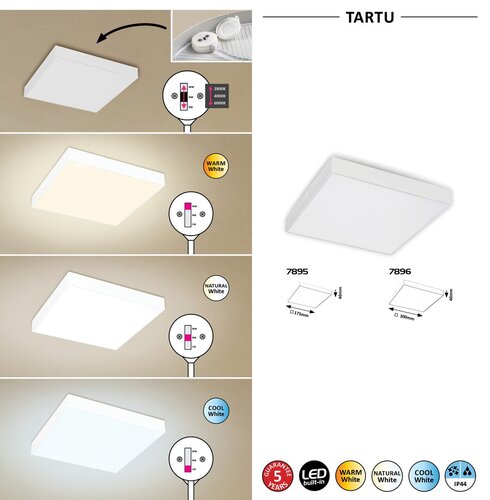 Plafoniera LED exterior Tartu, alb mat, 18W, 1800lm, 2800K-6000K, D.17,5cm, IP44, Rabalux, 7895