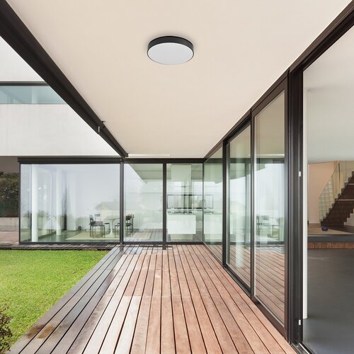Plafoniera LED exterior Tartu, negru mat, 24W, 2500lm, 2800K-6000K, D.30cm, IP44, Rabalux, 7898