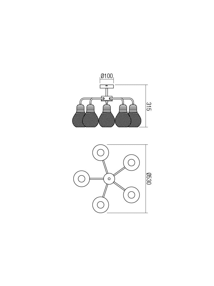 Plafoniera LED Edison, negru cu detalii finisate cupru antichizat, 5XE27, IP20, Smarter, 01-1577