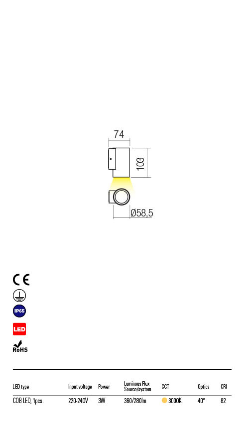 Aplica LED exterior Ram, gri inchis, 3W, 360lm, 3000K, IP65, Redo, 90076