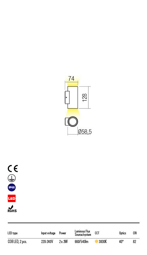 Aplica LED exterior Ram, alb mat, 2 x 3W, 660lm, 3000K, IP65, Redo, 90078
