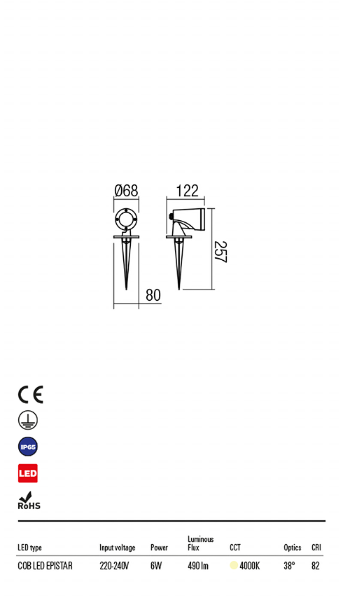 Miniproiector LED exterior Sam, gri inchis, 6W, 490 lm,4000K, IP65, Redo, 9494