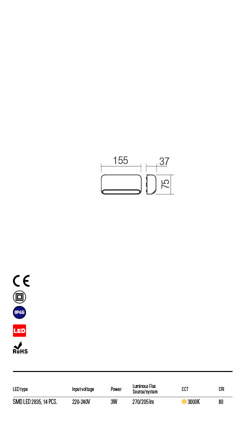 Aplica LED exterior Sapo, alb mat, 3W, 270lm, 3000K, IP65, Redo, 90069