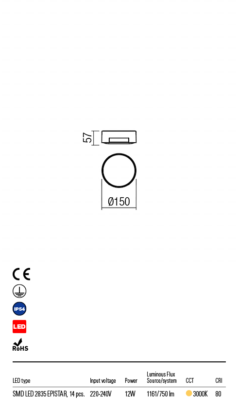 Plafoniera exterior LED Skor, gri, 12W, 1161lm, 3000K, D.15cm, IP54, Redo, 90003