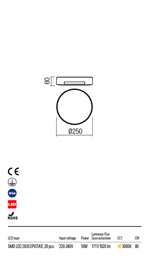 Plafoniera exterior LED Skor, maro, 16W, 1711lm, 3000K, IP54, Redo, 90006