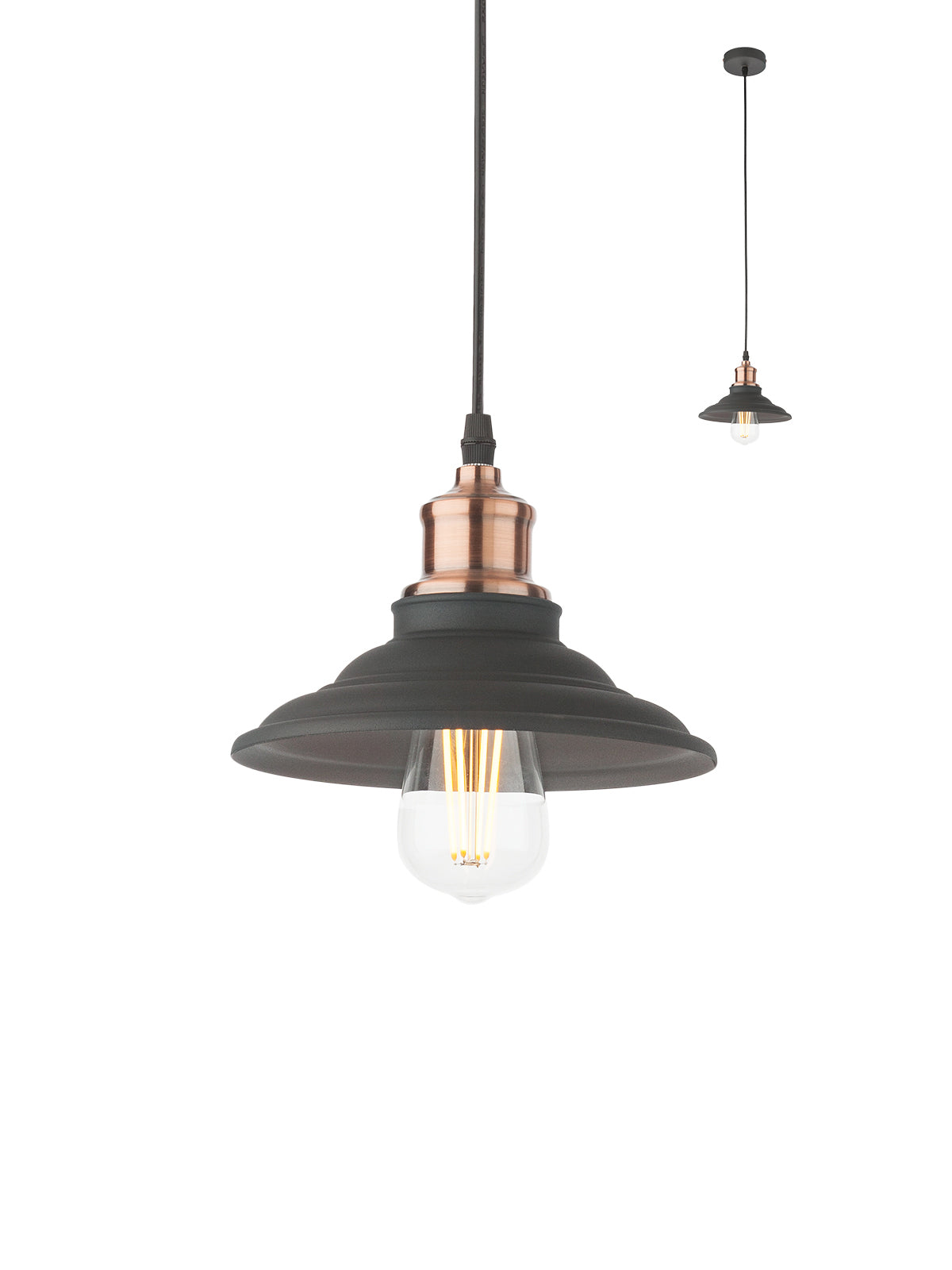 Lustra suspendata Spinner, negru mat cu detalii cupru antichizat, 1XE27, Smarter 01-1292