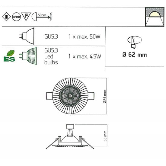 Spot incastrat MT 101, crom, 1XGU10, Smarter 70194