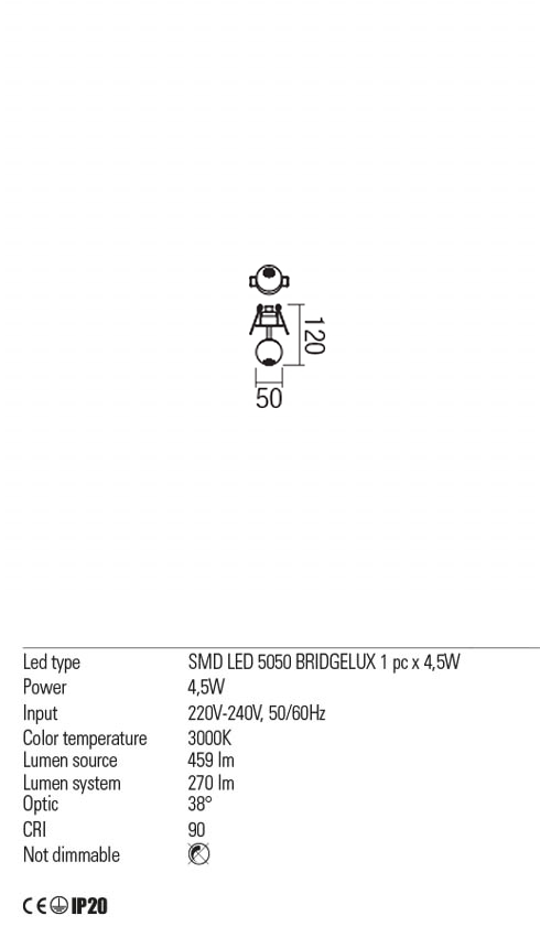 Spot LED Obo, negru mat, 4.5W, 270lm, 3000K, IP20, Redo, 01-1831