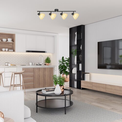 Spot Rattan, negru mat, 4xE14, Rabalux 3136