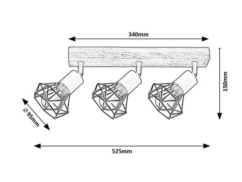 Spot Zeus, stejar, E14 3x 40W, Rabalux 3139