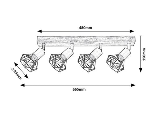 Spot Zeus, stejar, E14 4x 40W, Rabalux 3140