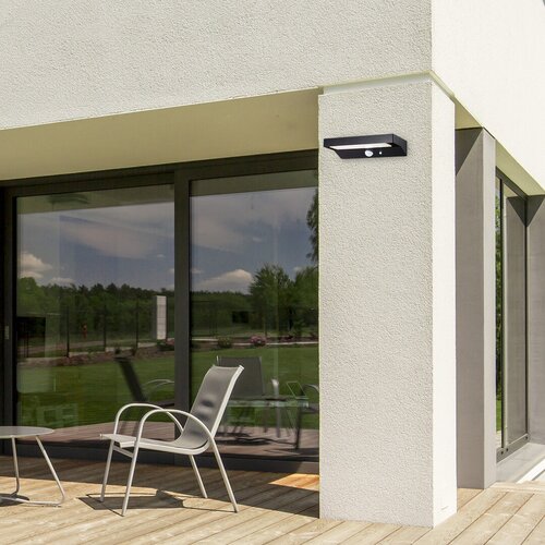 Aplica LED exterior solara cu senzor Korana, negru, 6W, 450lm, 4000K, IP44, Rabalux, 77023