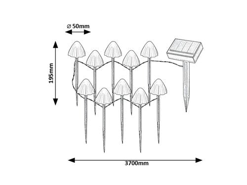 Corp LED exterior solar Skadar, negru, 2W, 1lm, 2600K, L.3,7m, IP44, Rabalux, 77007