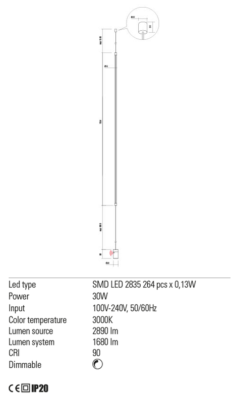 Lampadar ACROBAT, negru mat, LED 30W, 3000K, 2890 lm, Redo 01-2284