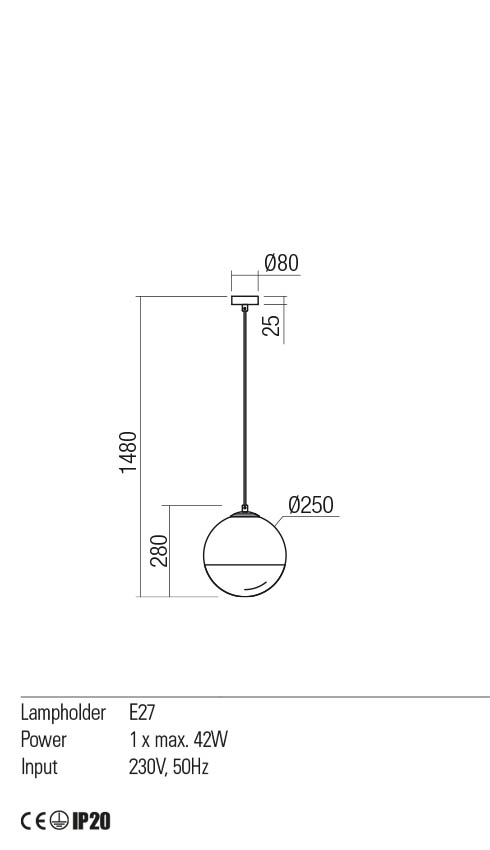 Lustra suspendata Berry, auriu mat / opal degrade suflat, 1x E27, IP20, Redo, 01-2268