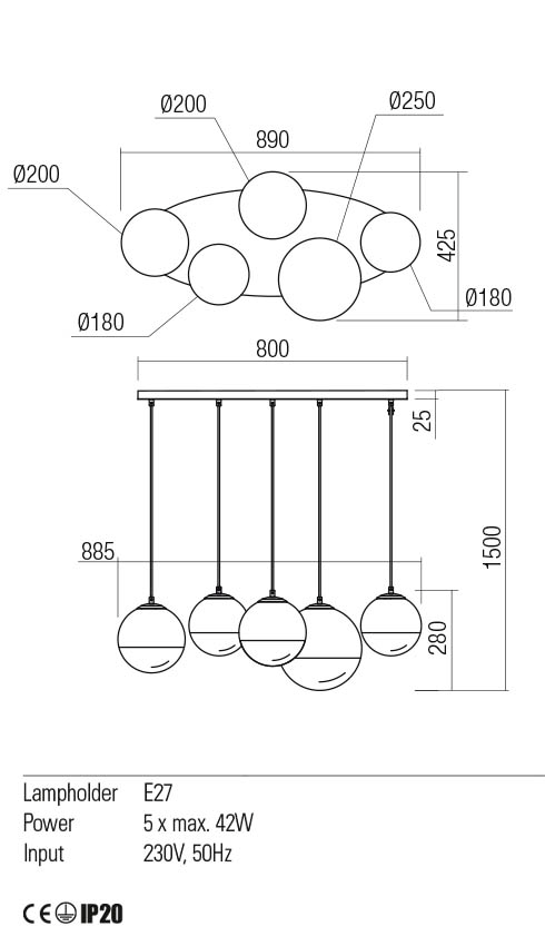 Lustra Berry, crom / fumuriu degrade, 5xE27, IP20, Redo, 01-2273