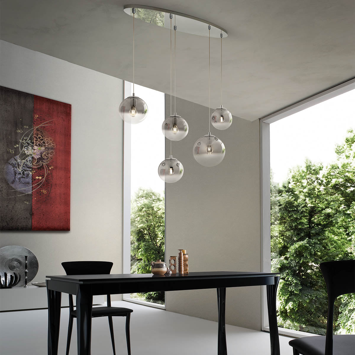 Lustra Berry, crom / fumuriu degrade, 5xE27, IP20, Redo, 01-2273