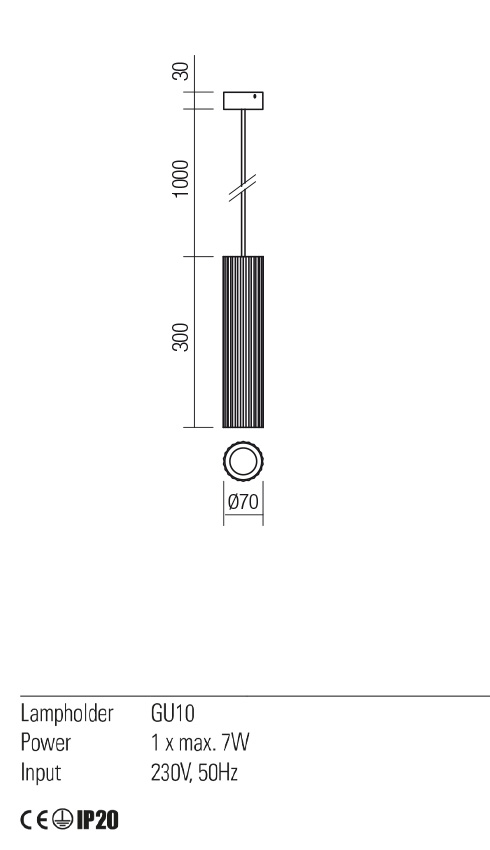 Suspensie DELPHI, alb mat, GU10, 1 x 7W, Redo 01-2560