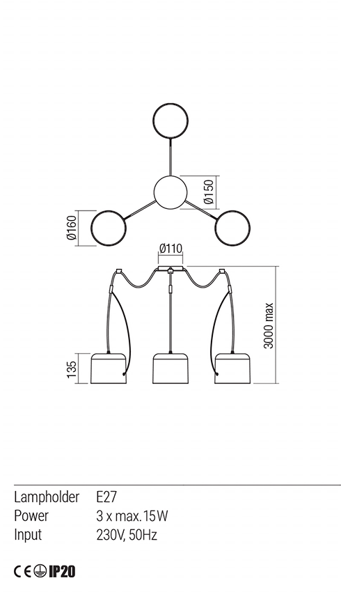 Lustra Dodo, alb, 3 x E27, IP20, Redo, 01-1825