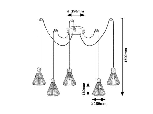 Lustra suspendata Farfalle, negru, 5xE27, IP20, Rabalux, 3150