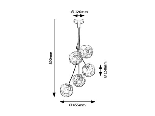 Lustra suspendata Glory, negru mat, 5xE14, IP20, Rabalux, 3508