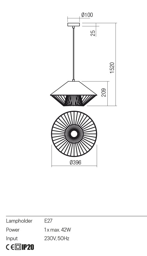 Lustra suspendata Grill, alb mat, 1XE27, IP20, Redo, 01-3004