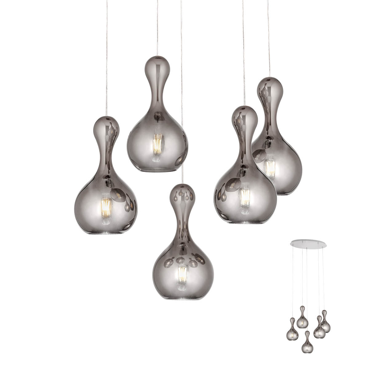 Lustra Lob, fumuriu, 5XE27, IP20, Redo, 01-2262