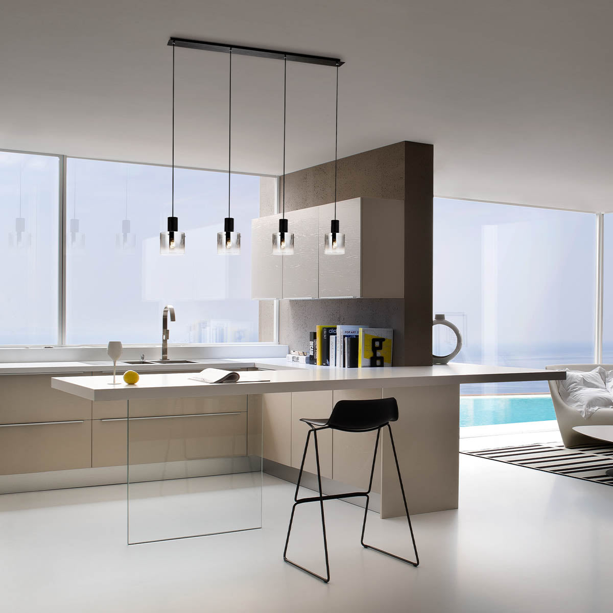 Lustra Lou, negru/fumuriu degrade, 4XE27, IP20, Redo, 01-2008