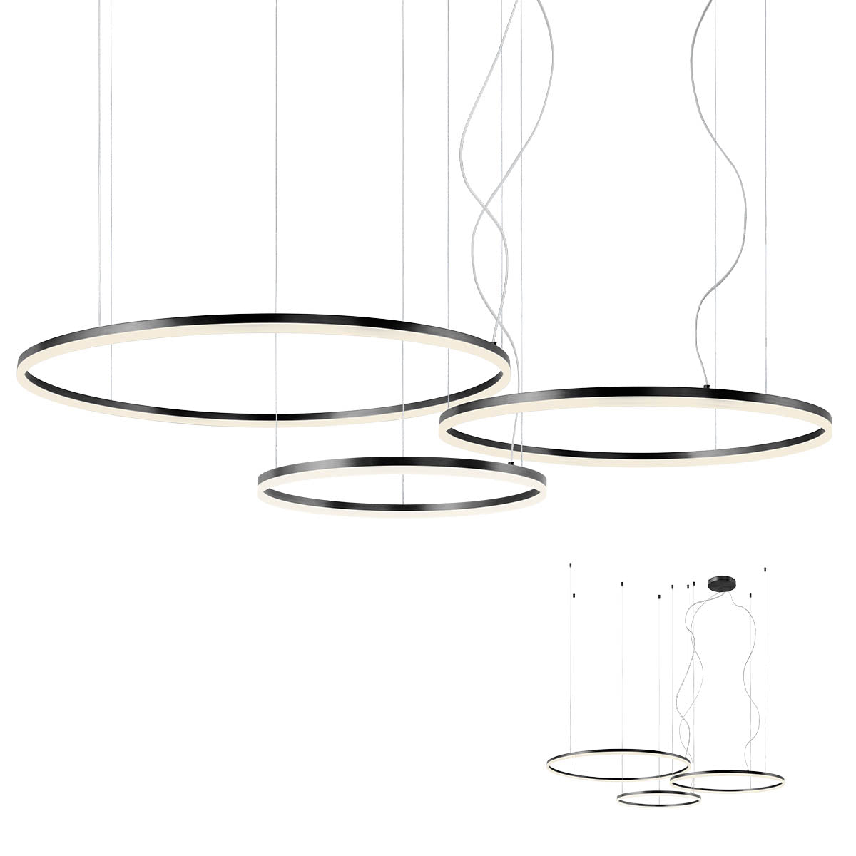 Lustra suspendata LED Orbit, negru mat, 40.5W + 55W + 68W, 21146lm, 3000K, IP20, Redo, 01-1954-TRIAC