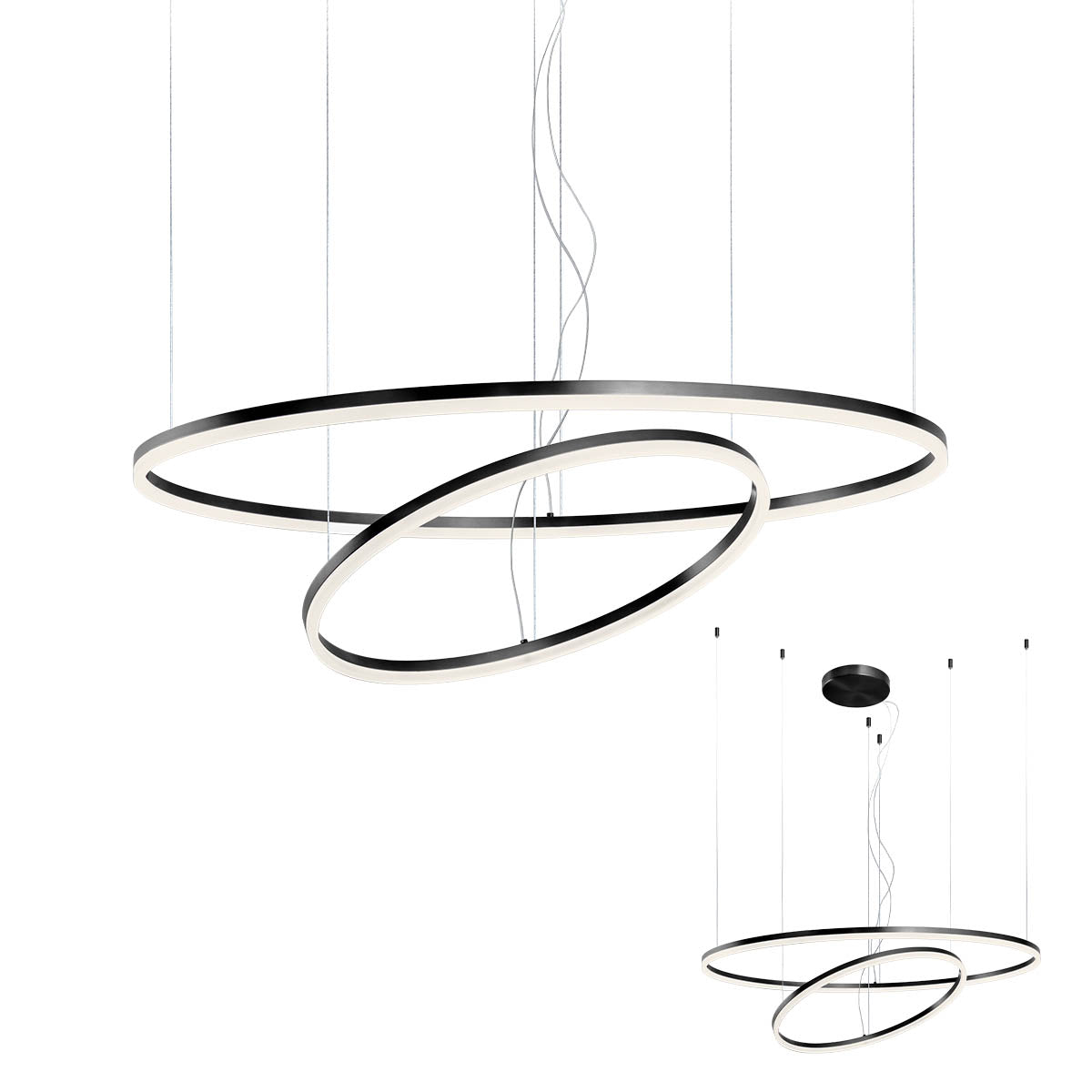 Lustra suspendata LED Orbit, negru mat, 40.5W + 68W, 13934lm, 3000K, IP20, Redo, 01-1953-TRIAC