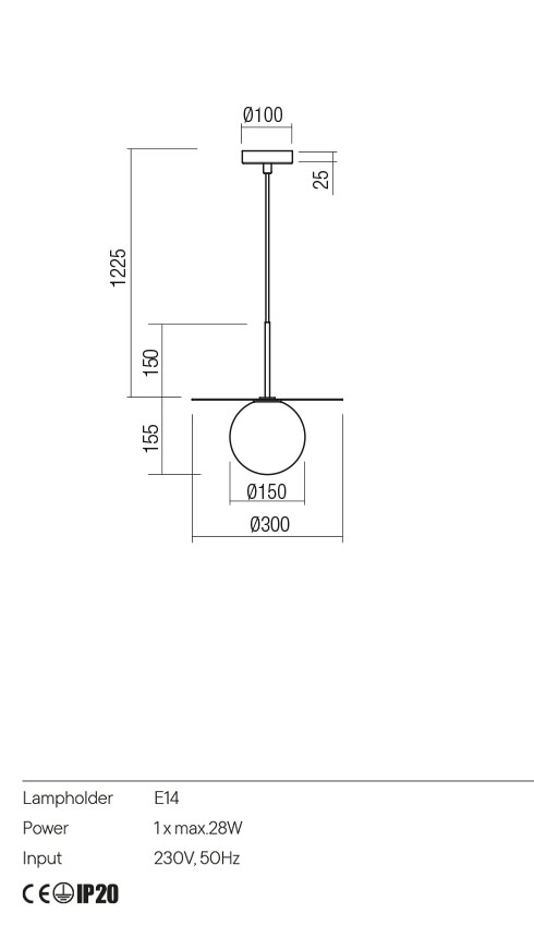 Lustra suspendata Plato, auriu, 1XE14, IP20, Redo, 01-2729