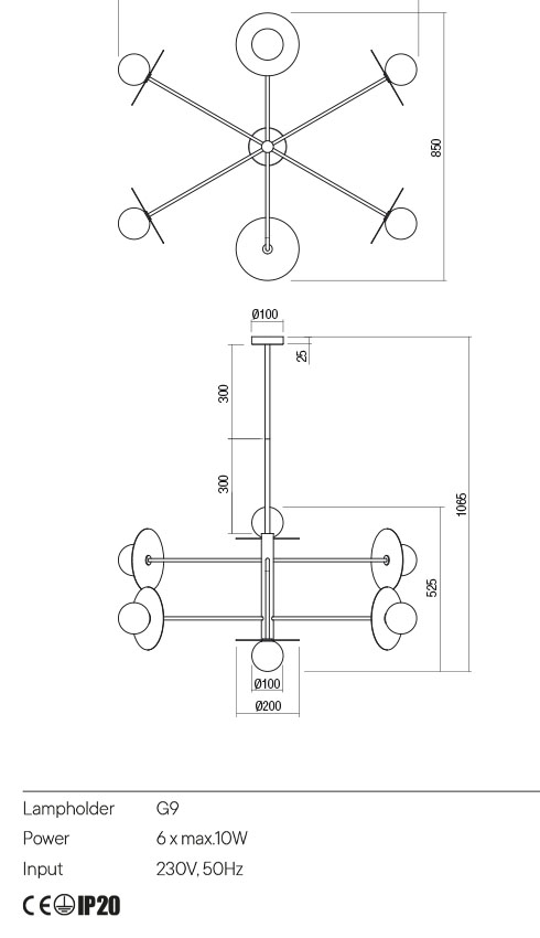 Lustra Plato, auriu, 6XG9, IP20, Redo, 01-2733