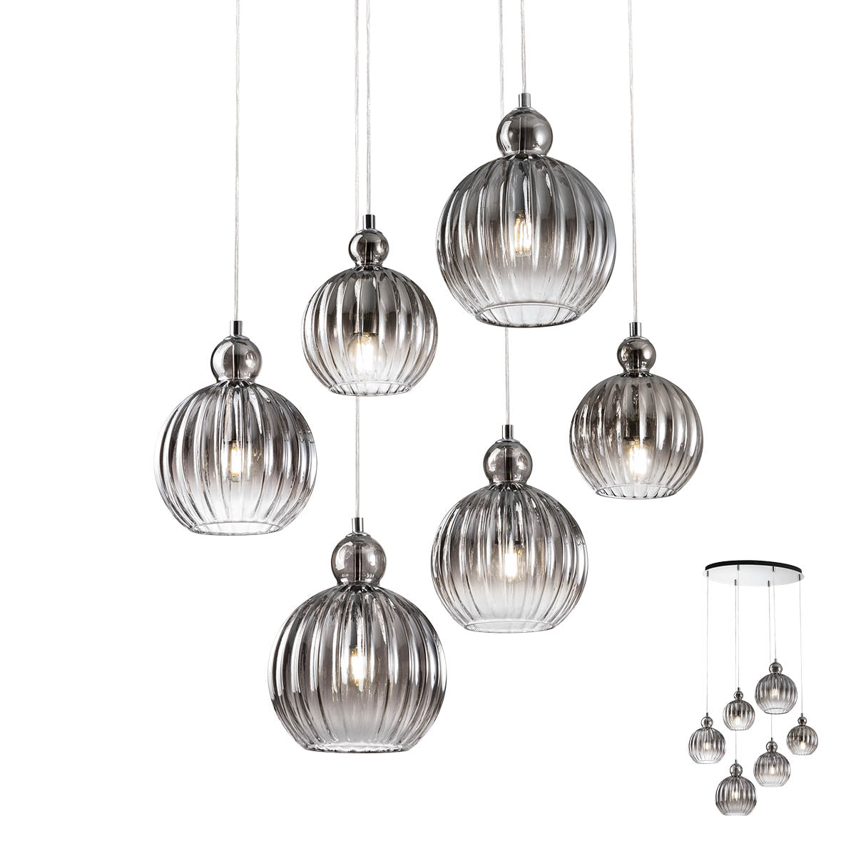 Lustra Plumen, fumuriu degrade, 6XE14, IP20, Redo, 01-2069