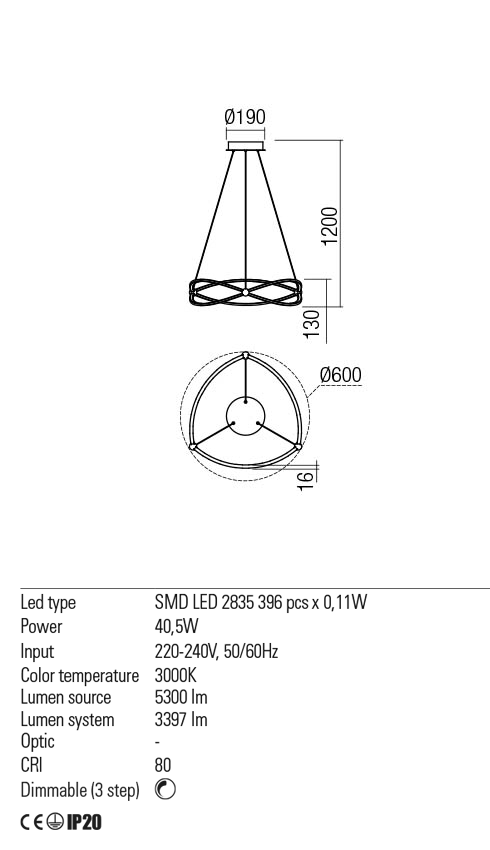 Lustra LED Quark, nichel satinat, 40W, 5300lm, 3000K, IP20, Redo, 01-2251