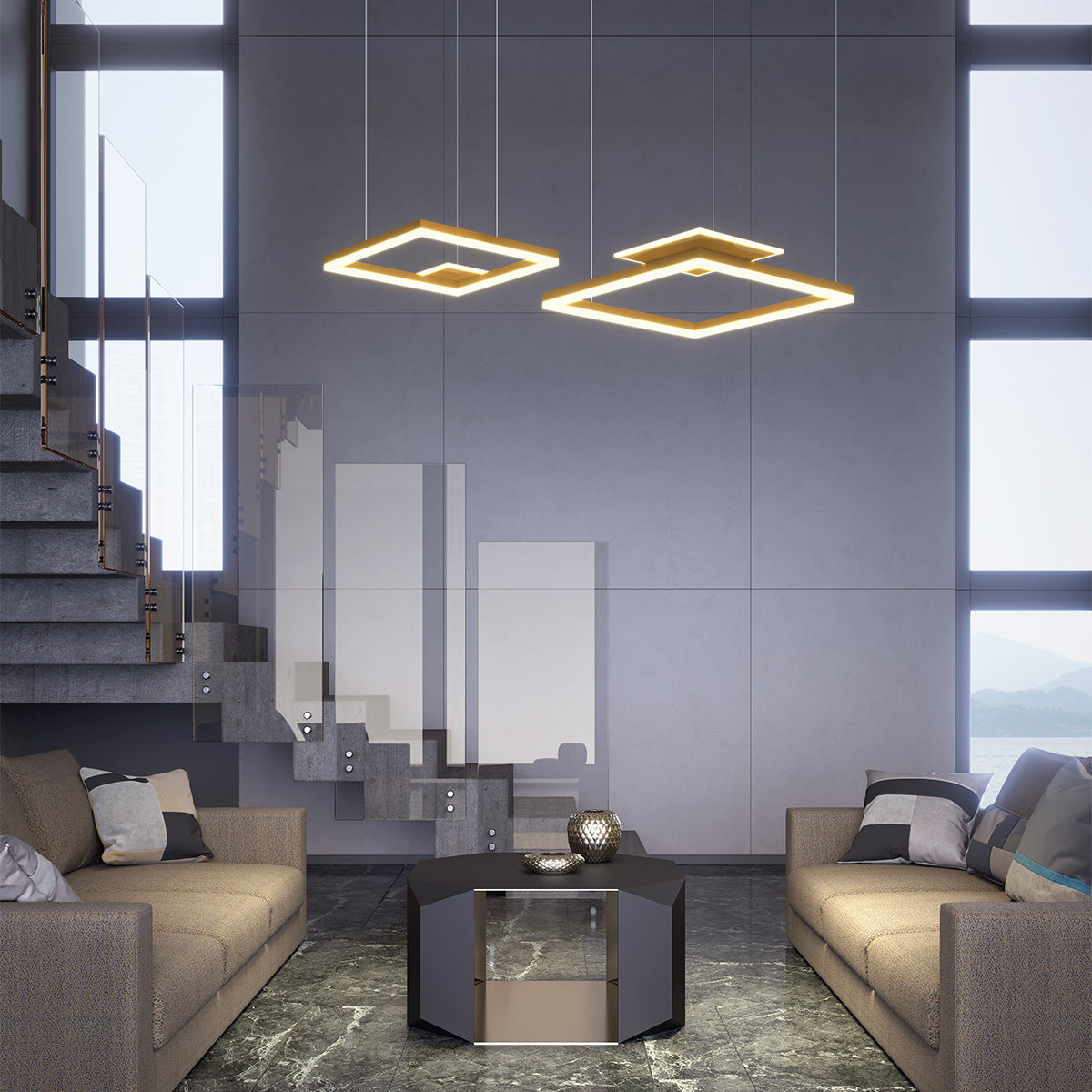 Lustra LED Sigua, auriu mat, 137W, 15470lm, 3000K, IP20, Redo, 01-2615