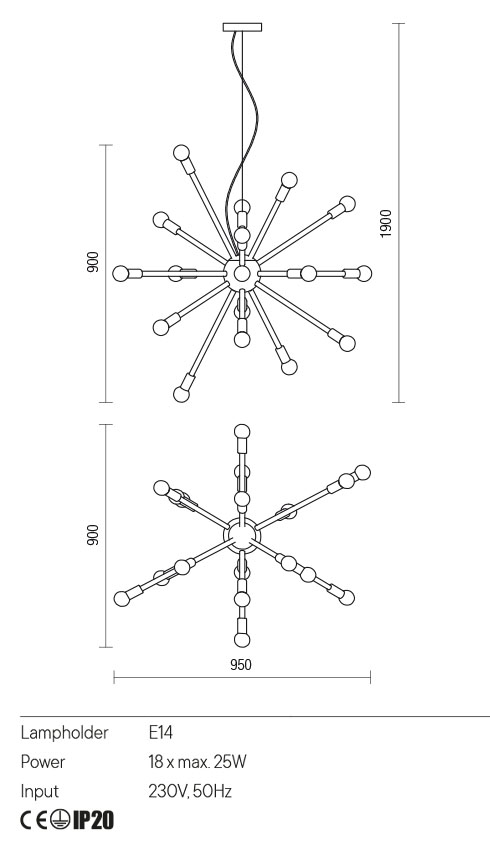 Lustra suspendata Stellar, auriu, 18xE14, Redo, 01-2935