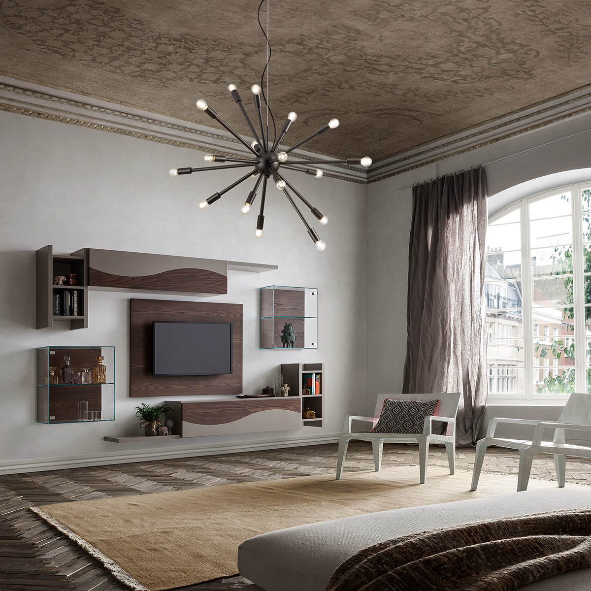 Lustra suspendata Stellar, negru mat, 18xE14, Redo, 01-2936