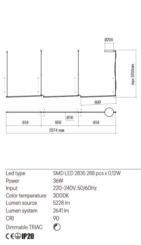 Lustra LED Stick, negru mat, 36W, 5228lm, 3000K, IP20, Redo, 01-2799