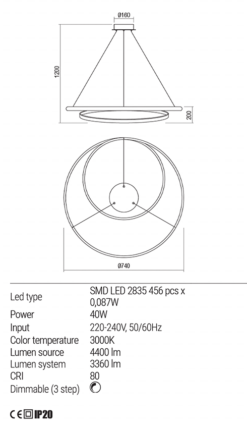 Lustra LED Torsion, 35W, 4678lm, 3000K, IP20, Redo, 01-1796