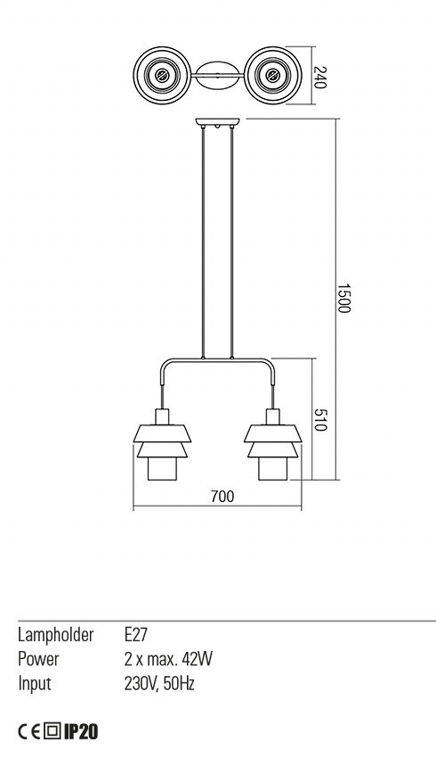 Lustra Taipi, alb mat, 2xE27, IP20, Redo, 01-1351