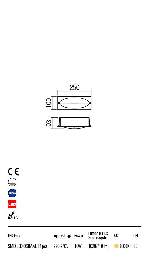 Aplica LED exterior incastrabila Tampa, alb mat, 10W, 1028lm, 3000K, IP54, Redo, 90009