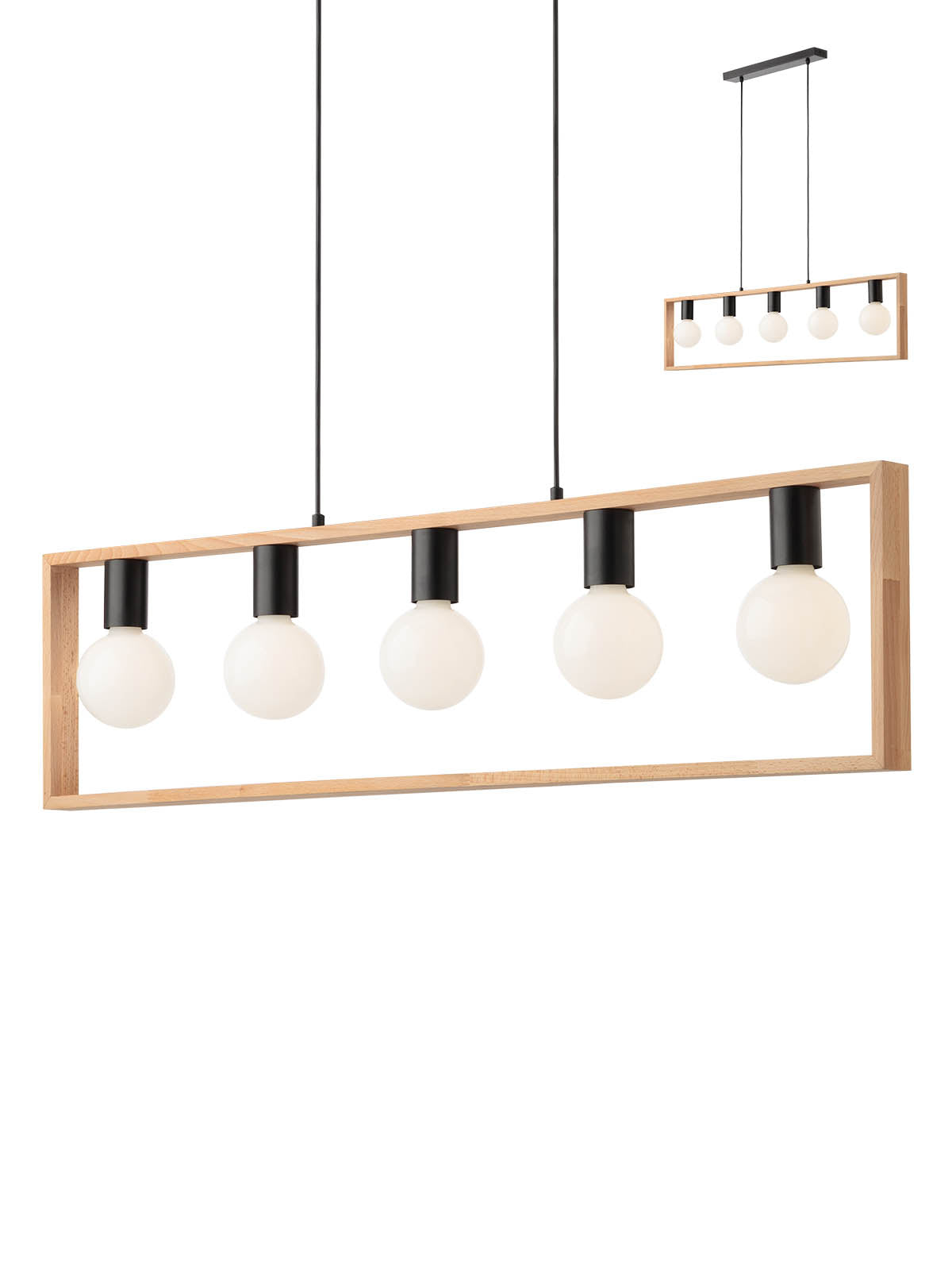 Lustra Timber, negru mat si lemn de fag natur, 5XE27, Smarter 01-1666