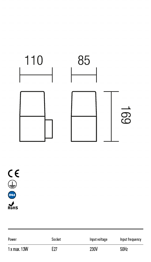 Aplica exterior Togo, gri inchis, 1 x E27, IP44, Redo, 9265