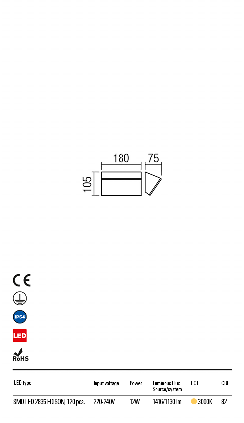 Aplica LED exterior Tokyo, gri inchis, 12W, 1416lm, 3000K, IP54, Redo, 90015