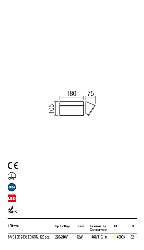 Aplica LED exterior Tokyo, maro inchis, 12W, 1468lm, 4000K, IP54, Redo, 90018
