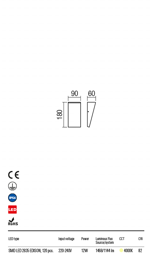 Aplica LED exterior Tokyo, gri inchis, 12W, 1468lm, 4000K, IP54, Redo, 90020